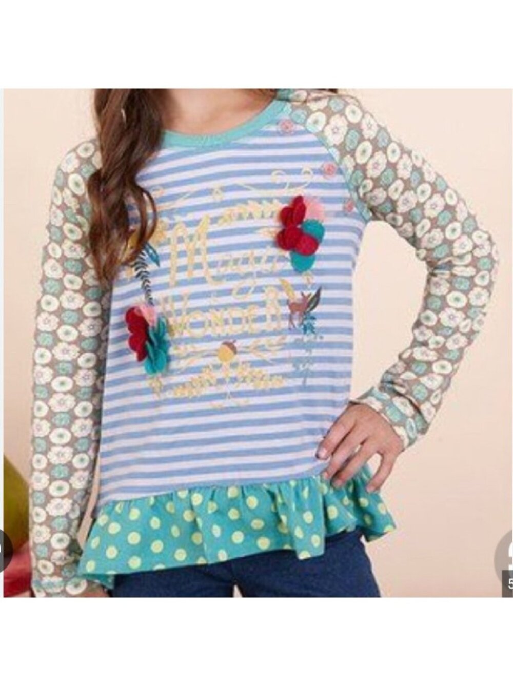 Matilda Jane Top Girls 6 Multicolor Stripe Magic Tunic Ruffle Hem Long Sleeve